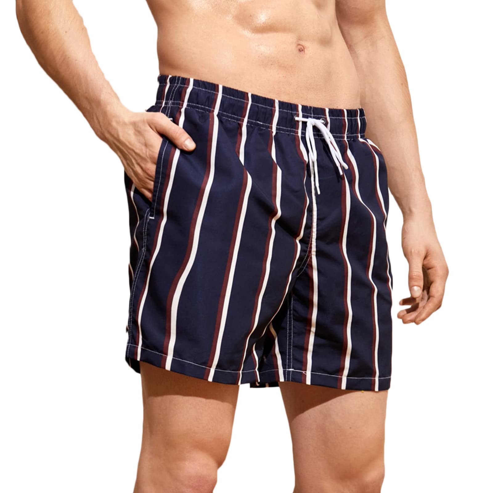 **Men's Classic Striped Quick-Dry Swim Trunks - Summer Beach Swim Shorts for Swimming, Surfing & Poolside Relaxation**