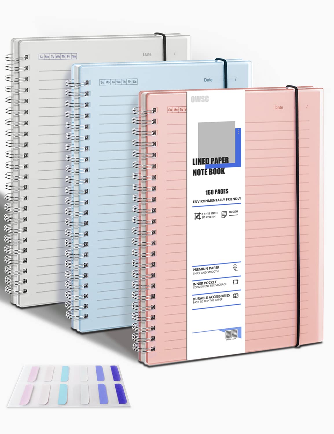 3 Pack Spiral Notebooks 8.5 x 11 Inches - 110 GSM Ruled Paper Hardcover Journal with 80 Sheets/160 Pages - Perfect for Office, School, College Note Taking & Daily Journaling