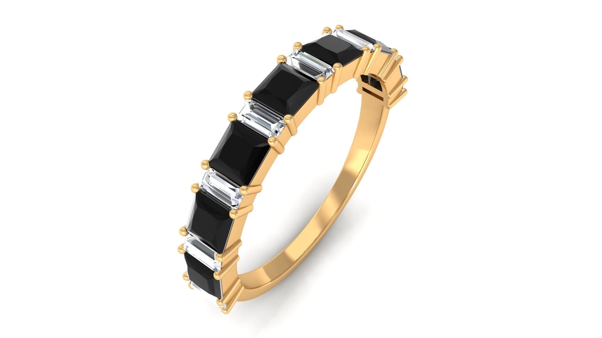 1 CT Black Spinel and Diamond Half Eternity Ring for Women - 14K Solid Gold Princess Cut Alternate Set Semi Eternity Wedding Band - Perfect for Anniversary Gifts, Valentine's Day & Special Occasions