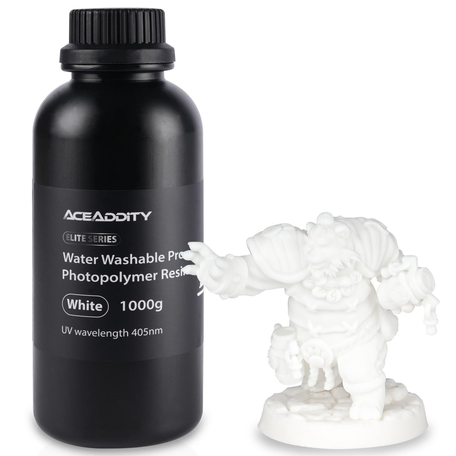 Water Washable 3D Printer Resin - Low Shrinkage UV-Curing Photopolymer Resin for High Precision Printing, 405nm Wavelength, Easy to Clean (White, 1kg) - Perfect for Miniatures, Jewelry Making & Dental Models