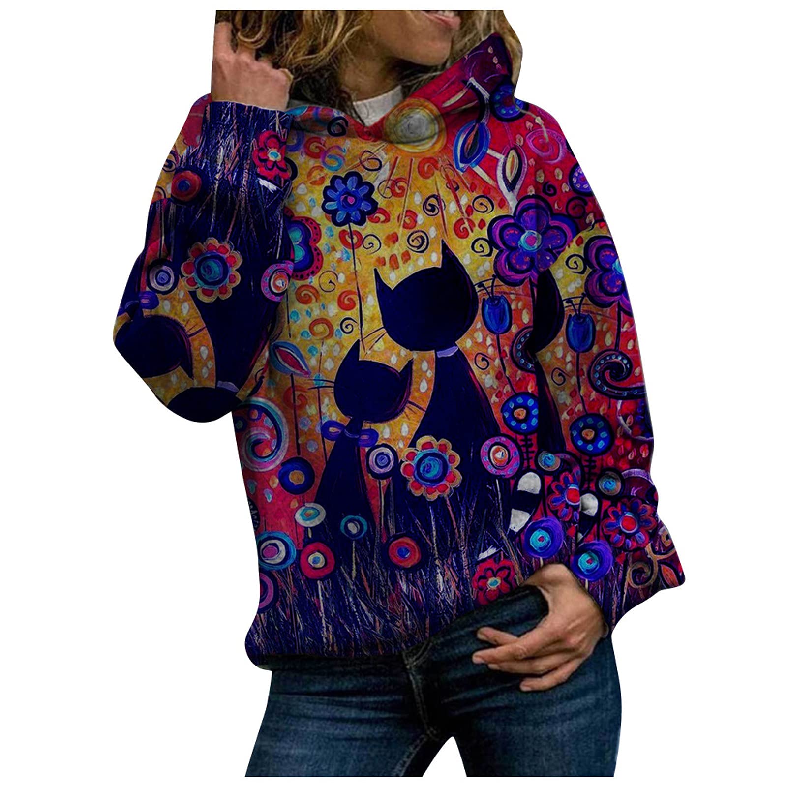 HAOREEKZ Women's Fall Hoodies 2022 - Fashion Animal Print Hooded Sweatshirt, Casual Long Sleeve Pullover Blouse | Perfect for Autumn Outfits, Weekend Wear & Cozy Layering
