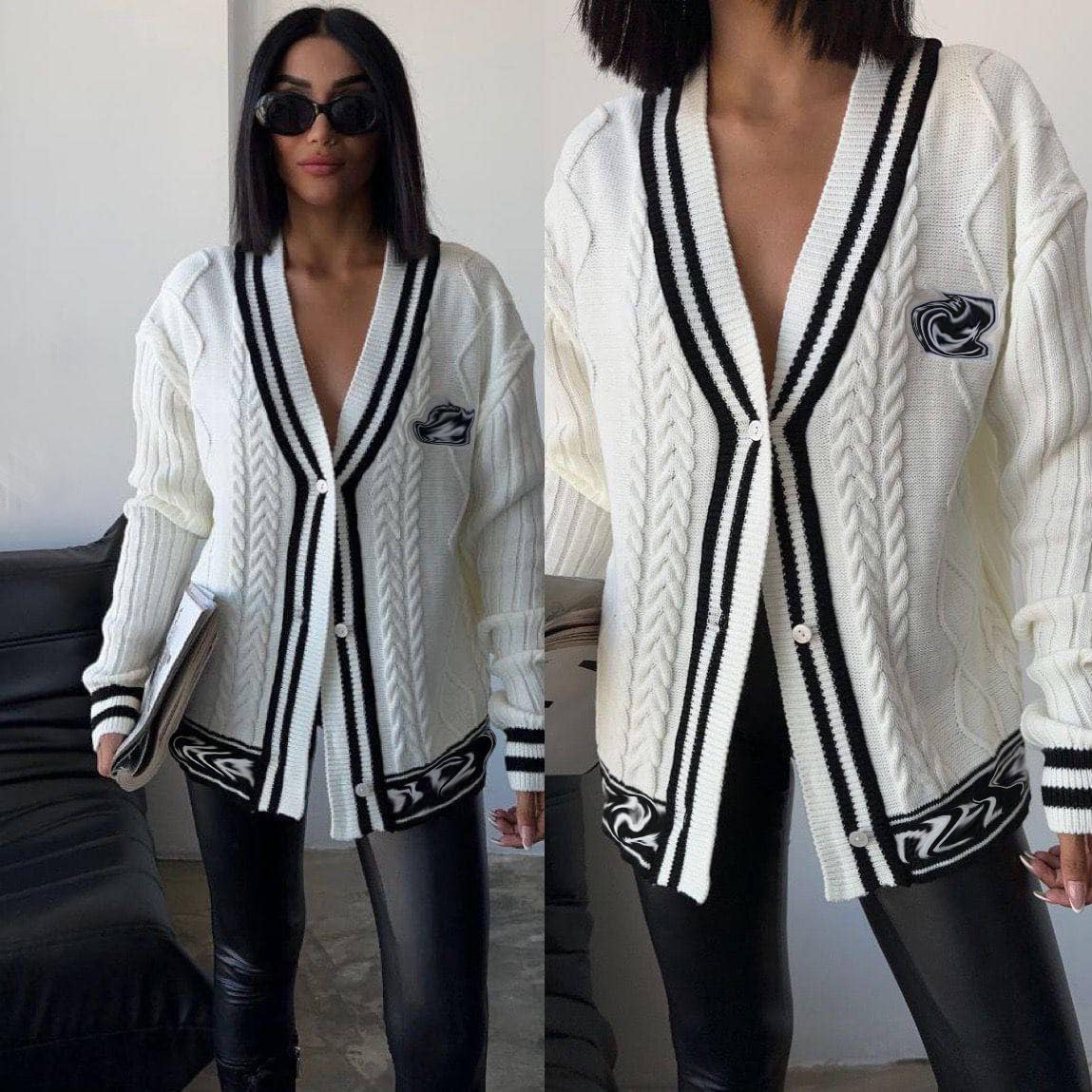 Black and White Slimming Cardigan for Women - Lightweight Long Sleeve Open Front Knit Sweater for Office, Date Night & Fall Layering