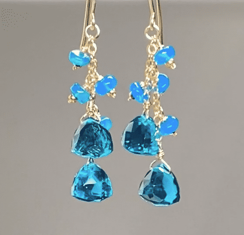 Teal Quartz and Opal Dangle Earrings - Gold Filled Boho Jewelry for Women - Perfect for Weddings, Parties & Everyday Wear