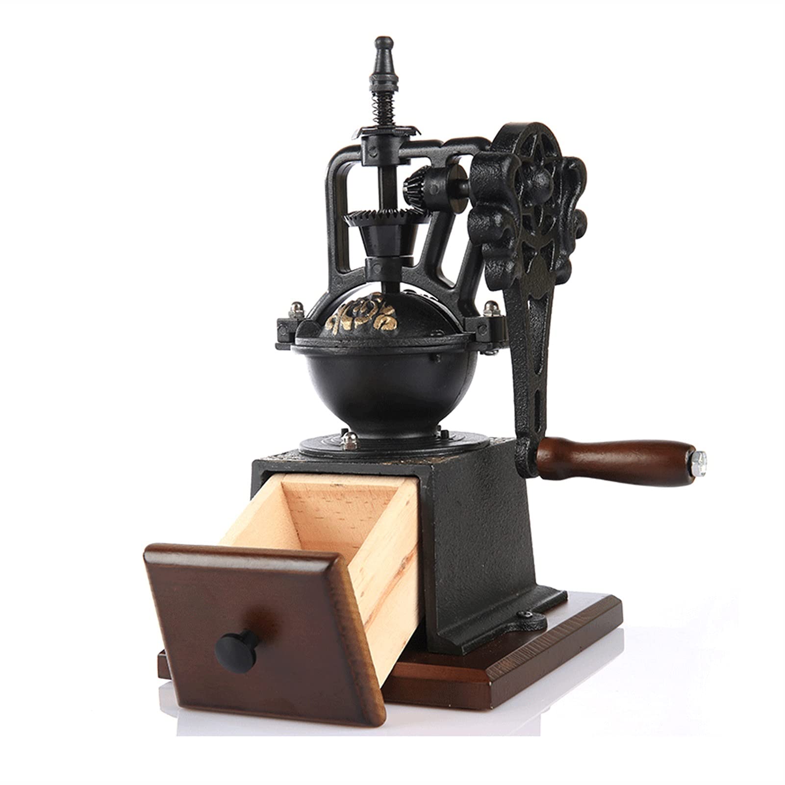Vintage Wooden Manual Coffee Grinder - Hand Crank Retro Style Burr Mill for Espresso, Turkish & French Press - Perfect for Home, Camping & Travel