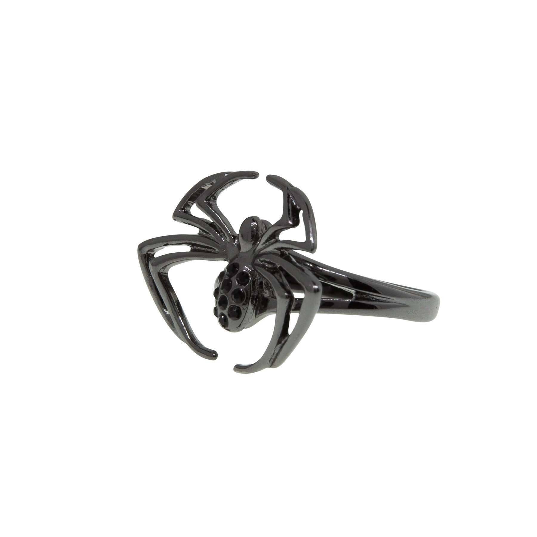 1928 Black Spider Hematite Stone Ring for Women - Size 8 Gothic Jewelry for Halloween, Cosplay & Dark Fashion Accessories