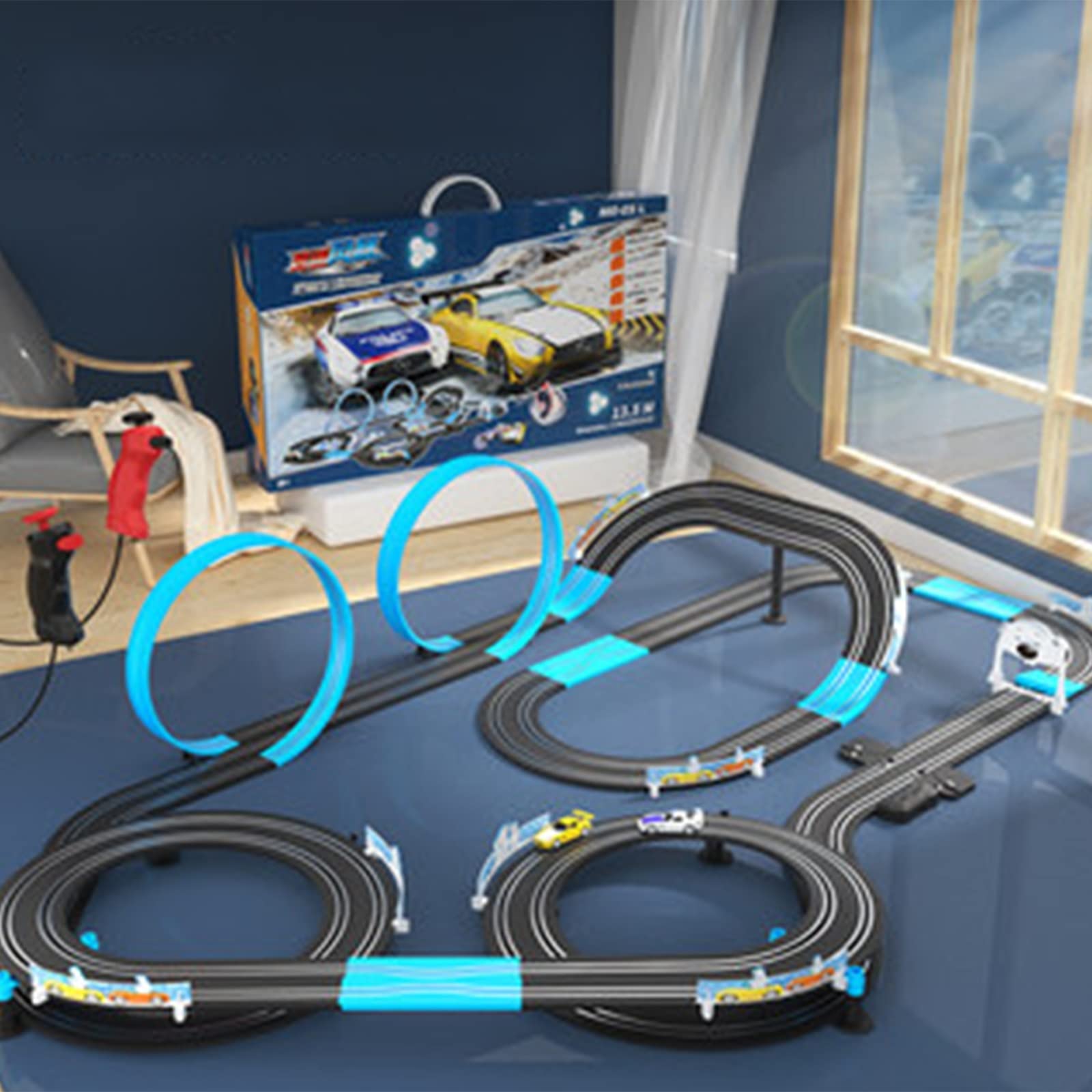 HGGOP 1:64 Scale Electric RC Slot Car Race Track Set - 13.5M Dual Racing Track with 2 Controllers for Kids & Adults - Perfect for Family Game Nights, Birthday Gifts for Boys & Girls Ages 8-16 - Indoor Racing Fun for Parties & Playrooms