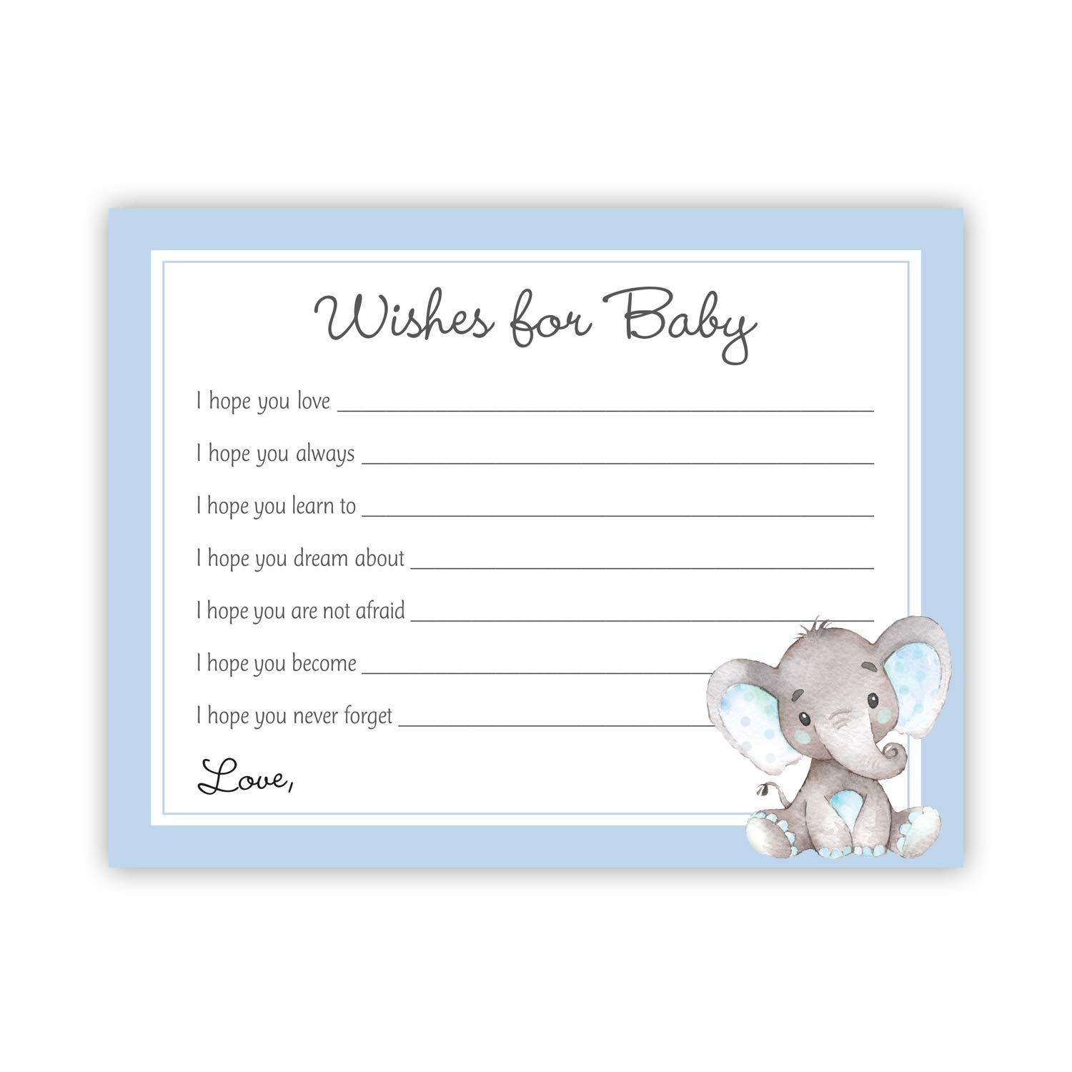 48 Count Watercolor Elephant Baby Shower Invitation Cards - Blue, Elegant & Adorable Design for Baby Announcements, Gender Reveals, and Special Celebrations