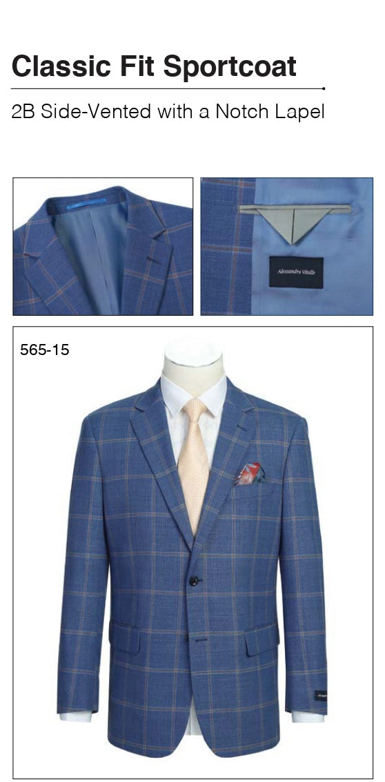 Alessandro Vitello by Renoir Classic Fit Sport Coat 565 15 | Men's Premium Blazer for Business & Formal Occasions | Perfect for Office, Weddings & Special Events
