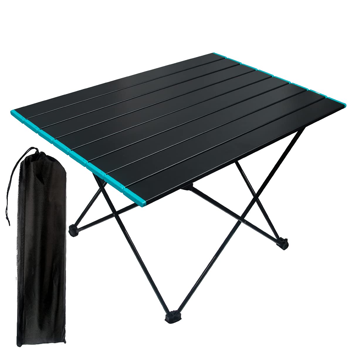 Portable Folding Camping Table - Lightweight Aluminum Top with Carry Bag, Waterproof Outdoor Picnic Table for Camping, Beach, BBQ & Travel - Perfect for Backpacking, Tailgating & RV Adventures (Black)