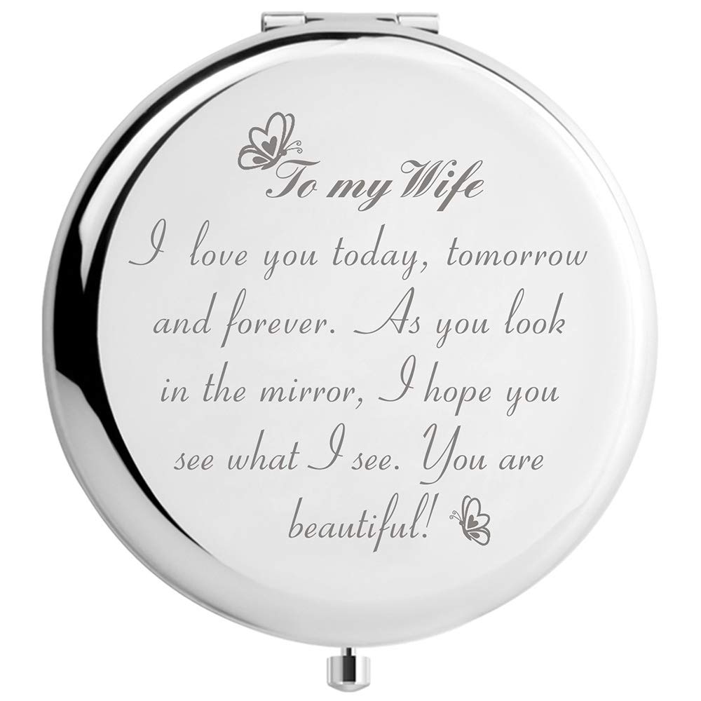 Personalized Mirror Gift for Wife - Birthday Present for Her - Home & Travel Use