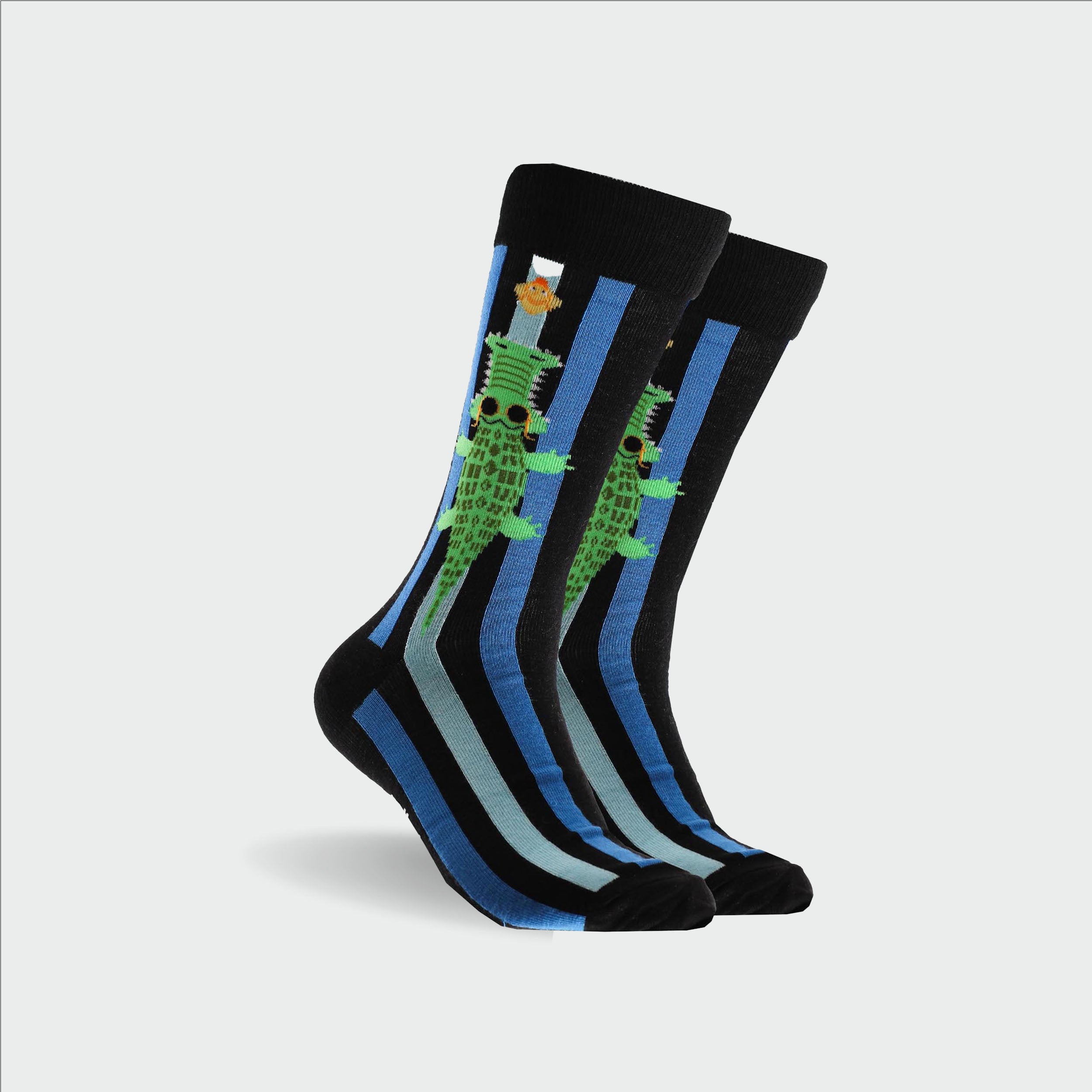 Men's Comfortable Bamboo Crew Socks with Croc Fun Design - Blue | Soft Breathable Socks for Casual Wear, Outdoor Activities & Daily Use
