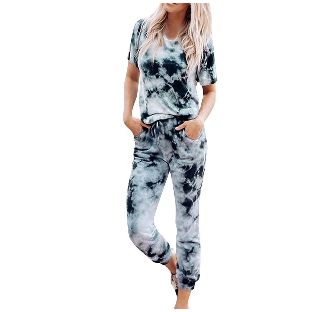 Tie Dye Lounge Sets for Women - Soft Short Sleeve Pullover & Jogger Pajama Set | Comfortable 2-Piece Sweatsuit for Home, Yoga & Relaxation
