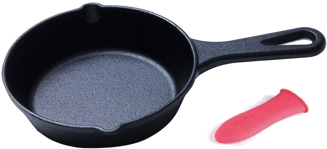 Pre-Seasoned 8 Inch Cast Iron Skillet with Heat-Resistant Silicone Handle - Perfect for Stovetop, Oven & Outdoor Cooking - Ideal for Searing, Baking & Camping