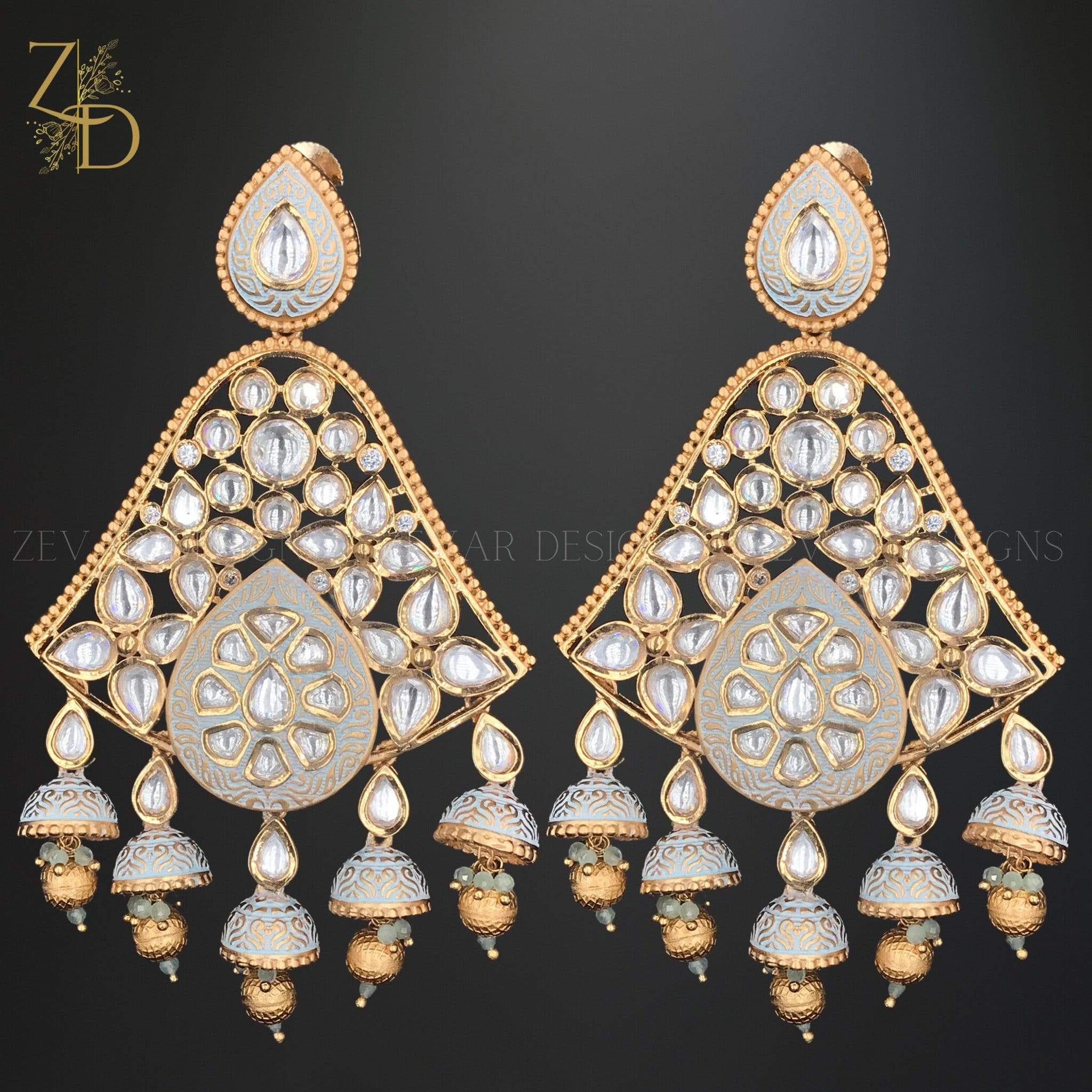 Exquisite Kundan Meena Earrings in Sky Blue - Traditional Indian Jewelry for Weddings & Festive Occasions