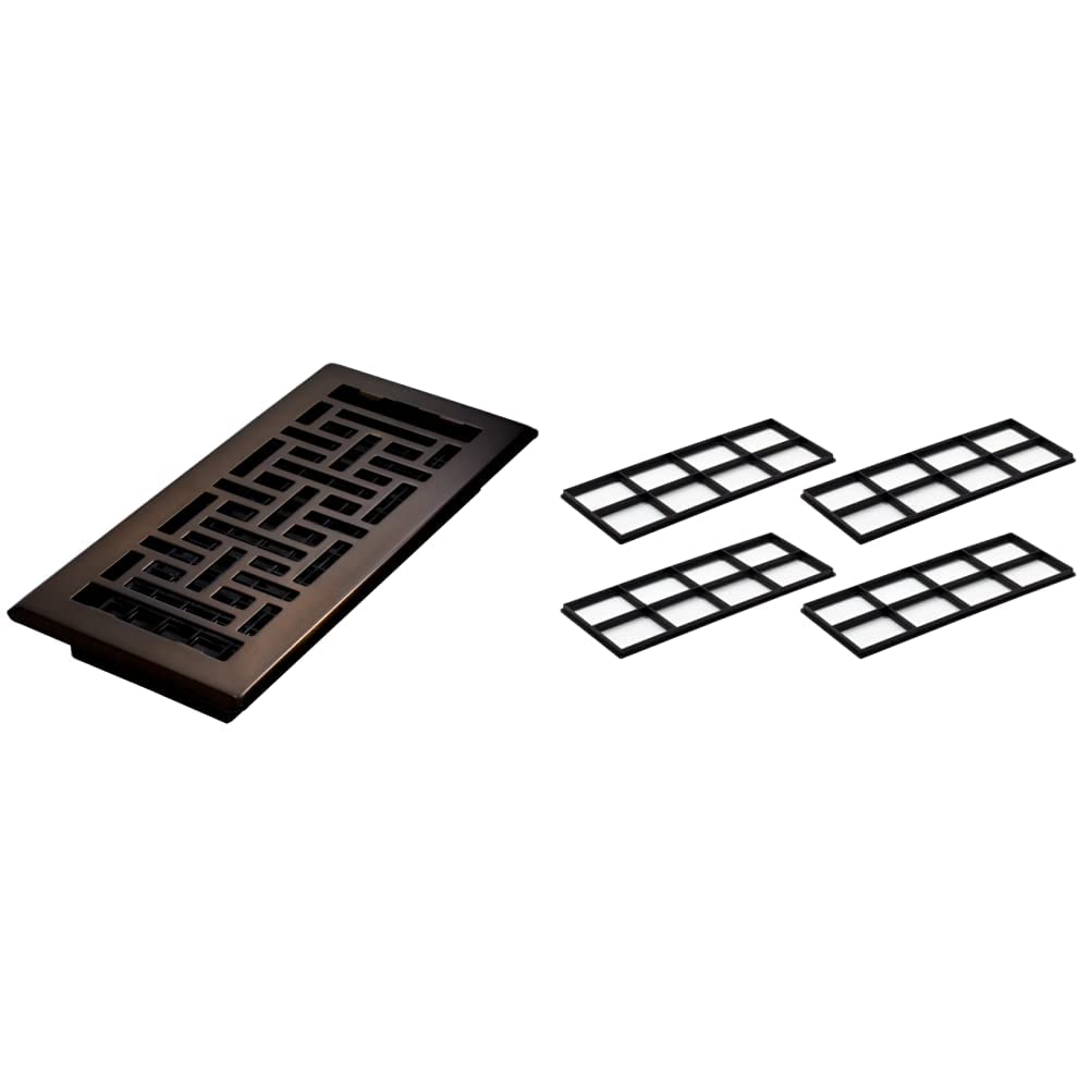 4x10 Inch Rubbed Bronze Floor Register & Air Filter Retainer - 4 Pack for Home Ventilation