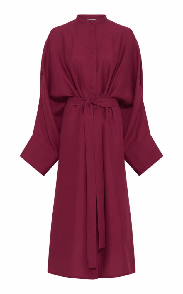 Tilda Oversized Midi Dress - Women's Linen Summer Dress in Raspberry Aloe | Boho Chic Flowy Dress for Beach, Vacation & Casual Wear