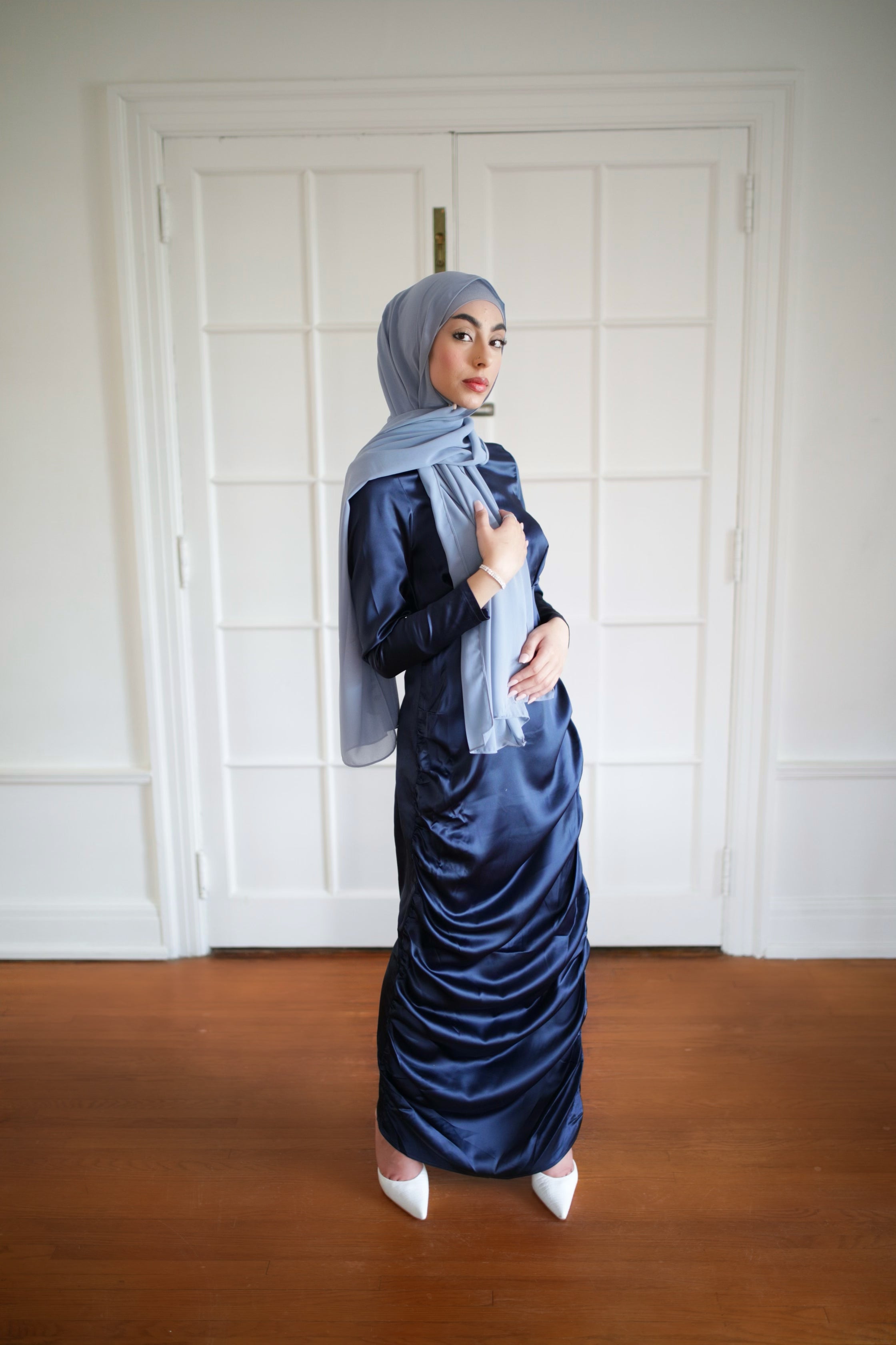 HANA Satin Dress Navy Blue - Elegant & Comfortable Women's Evening Dress for Parties, Weddings & Special Occasions