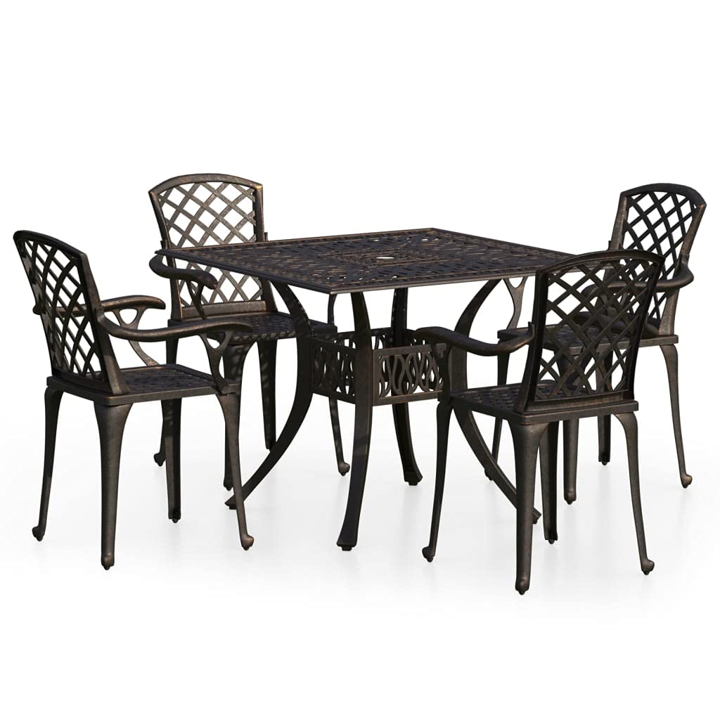 vidaXL 5-Piece Bronze Outdoor Bistro Set - Durable Cast Aluminum Patio Furniture with Umbrella Hole - Weather-Resistant Garden Dining Set for Backyard, Poolside & Terrace - Perfect for Outdoor Entertaining & Relaxation