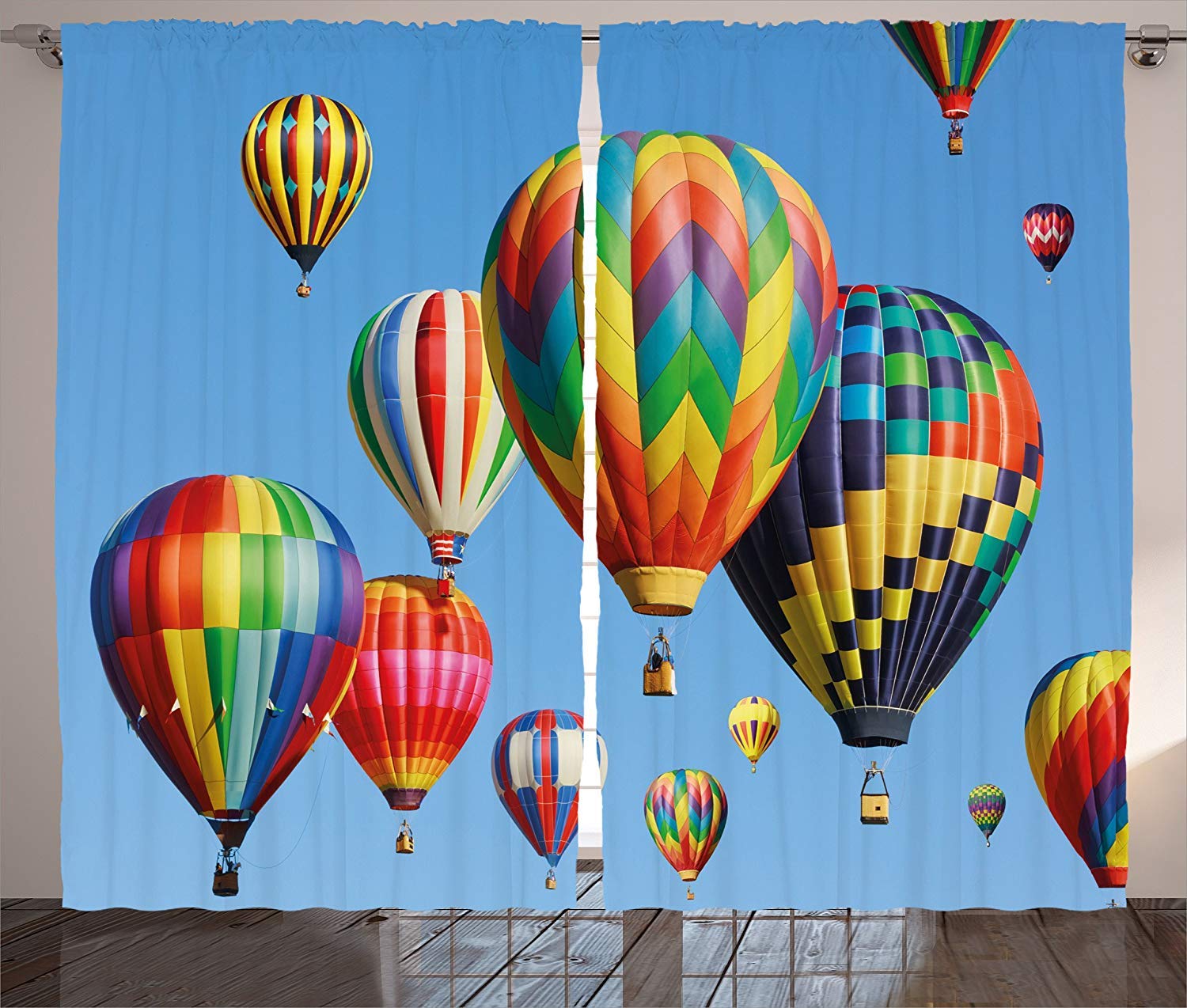 Futuregrace Blackout Curtains - Nostalgic Hot Air Balloon Design, 2 Panels Room Darkening Window Drapes (104