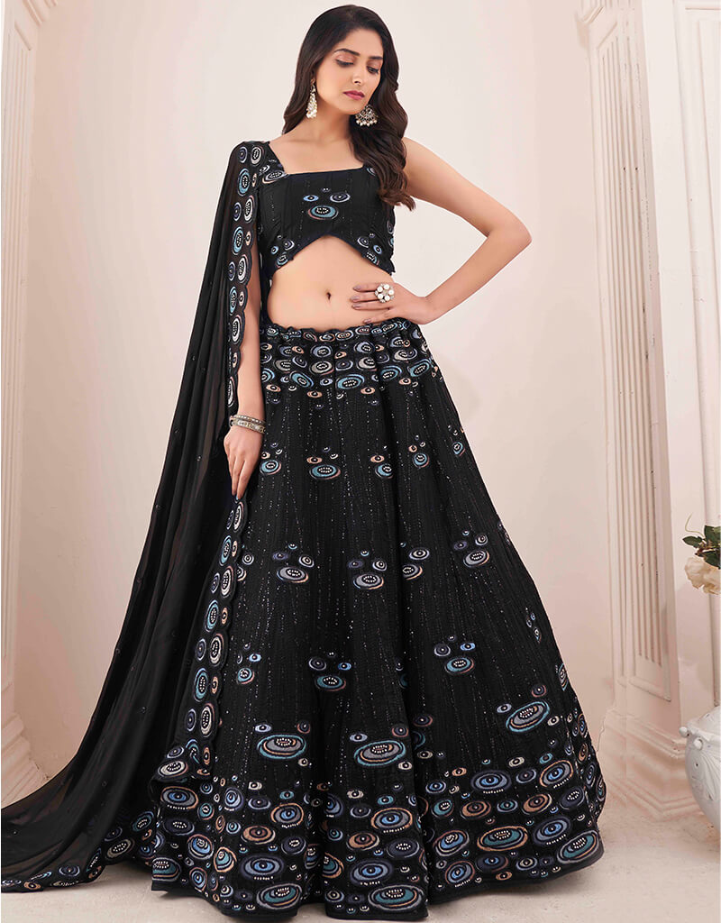 Elegant Black Georgette Lehenga Choli for Women - Indian Wedding Dress, Party Wear & Festive Occasions