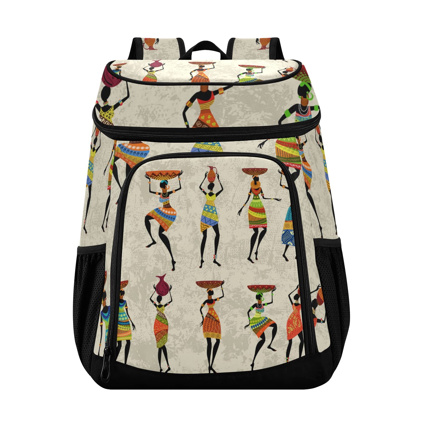 African Woman Grunge Cooler Backpack - Insulated Leak Proof Lunch Bag, 36 Can Portable Cooler for Picnic, Beach, Shopping, Camping, Hiking, Day Trips, Outdoor Adventures