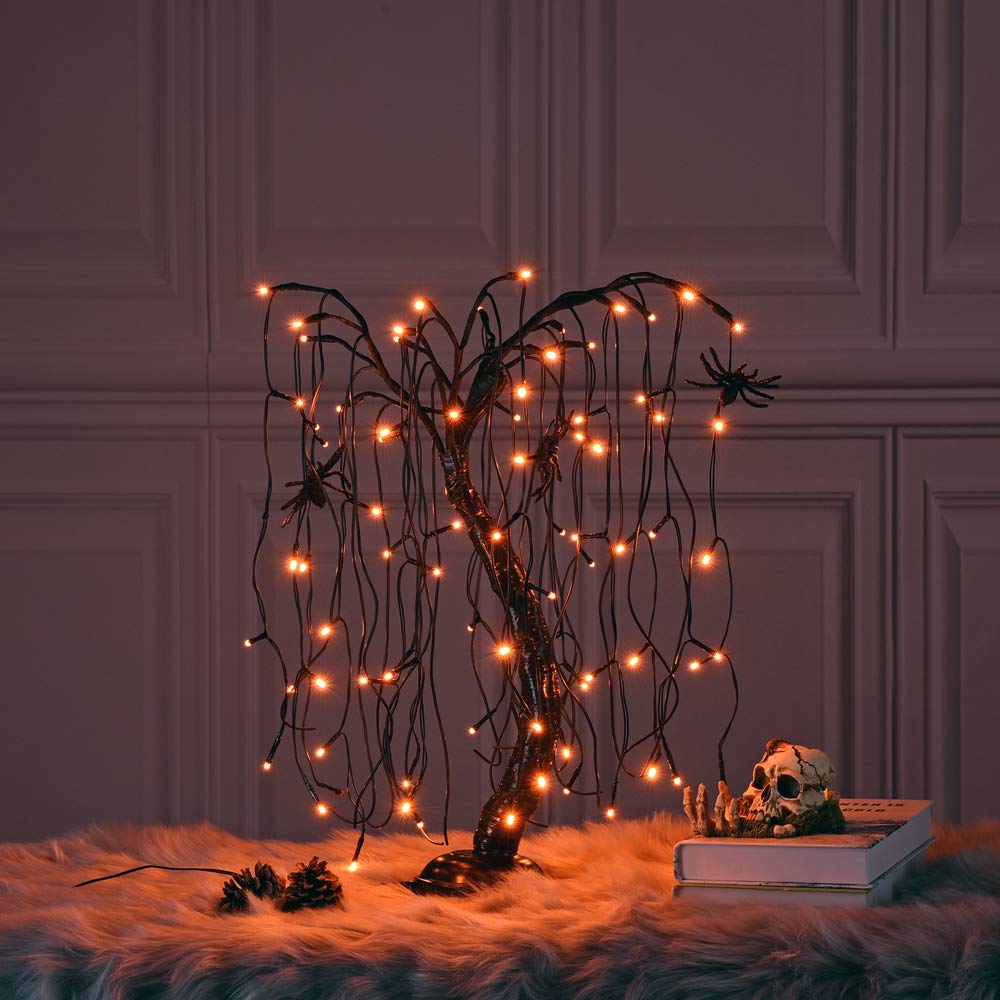 LIGHTSHARE 24-inch Halloween LED Willow Tree Bonsai Night Light - 80 Warm Orange LED Lights | Battery or DC Adapter Powered | Perfect for Home Decor, Christmas, Party, Halloween & Holiday Decoration | Creates Cozy Ambiance for Bedrooms, Living Rooms & Outdoor Events