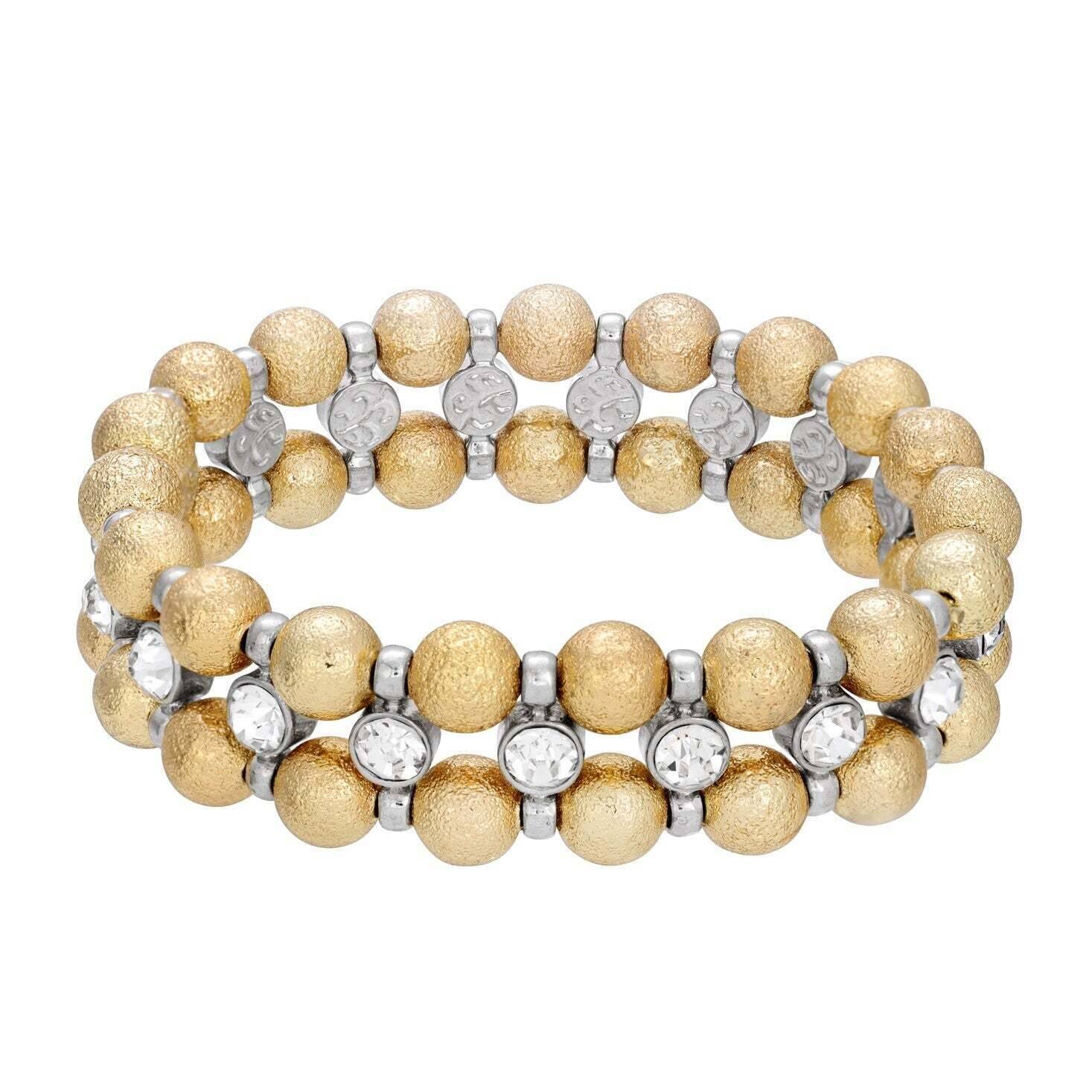 1928 Jewelry Brushed Ball Crystal Stretch Bracelet for Women - Adjustable Elastic Beaded Bracelet for Party, Wedding & Everyday Wear