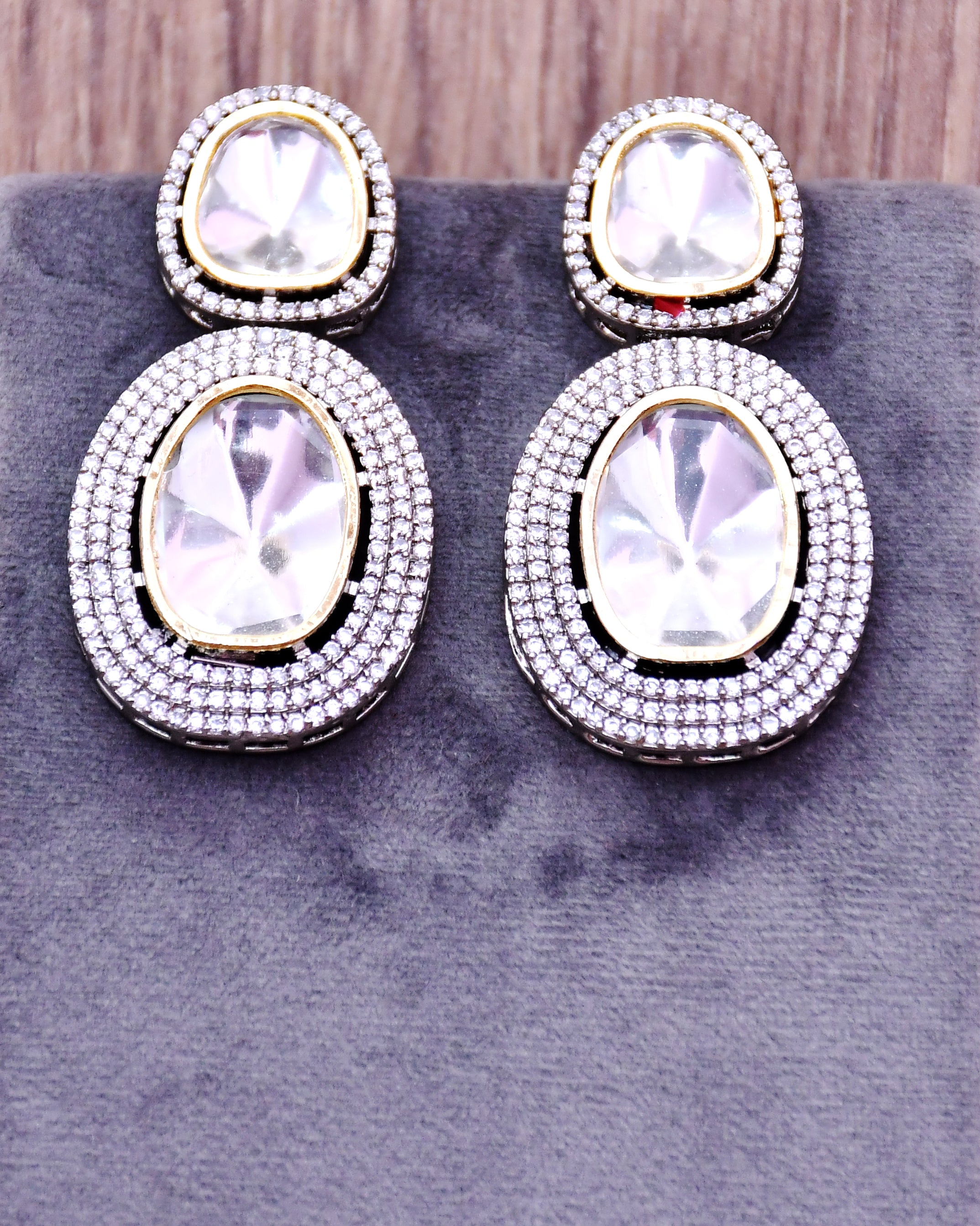 14K Gold Plated American Diamond Stud Earrings with White Stones (E633) - Perfect for Weddings, Parties & Everyday Elegance
