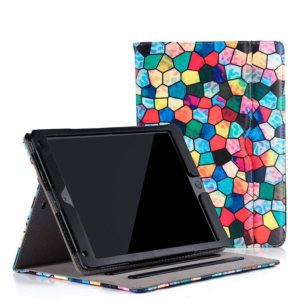 RUBAN iPad 9.7 Inch Case (2018/2017/Air 2/Air 1) - Multi-Angle Folio Stand Cover with Corner Protection, Auto Wake/Sleep & Storage Pocket | Perfect for Work, School & Travel (Stained Glass Design)