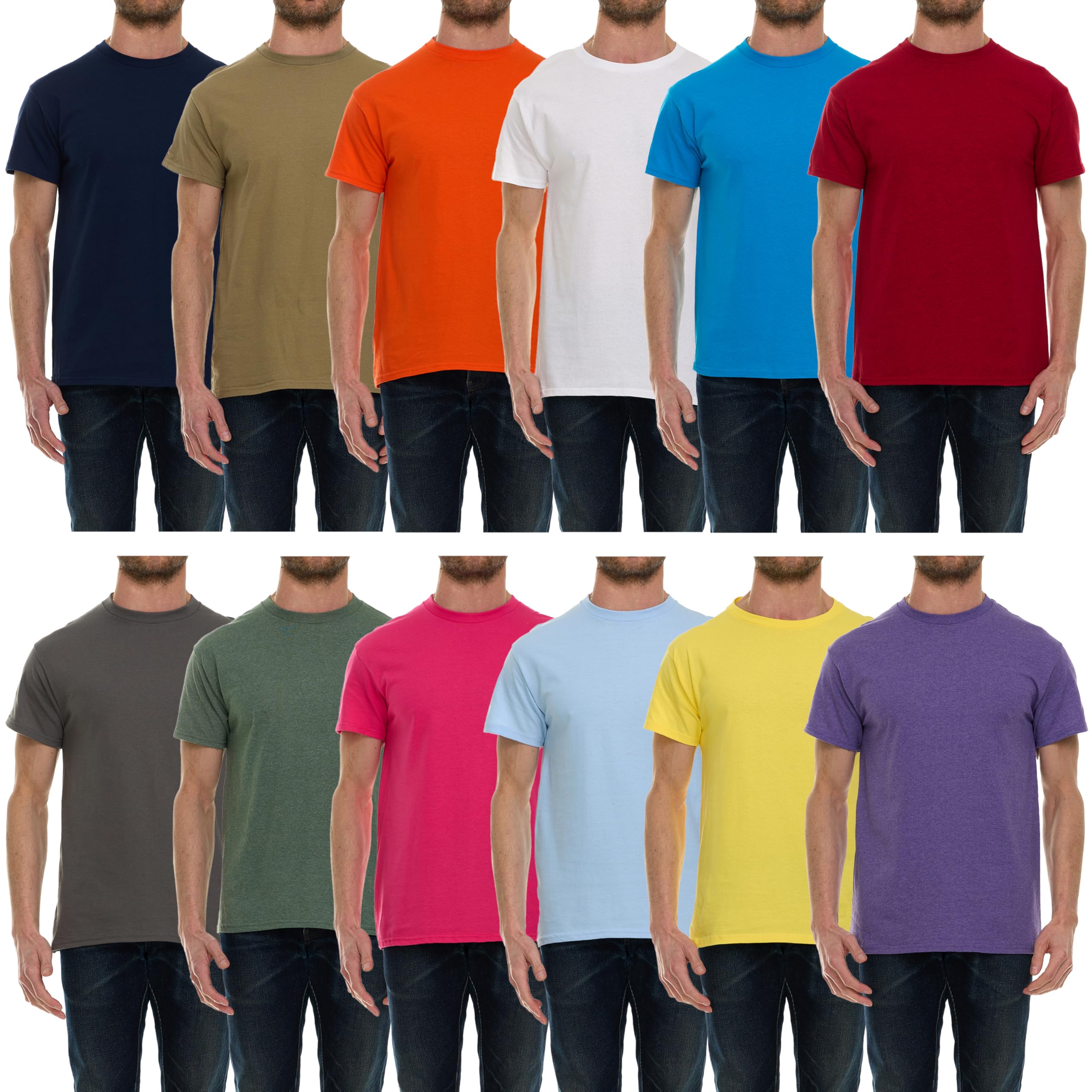 BILLIONHATS 12 Pack Premium Cotton T-Shirts for Big & Tall Men - Soft Breathable Fitted Tees, Lightweight Short Sleeve Shirts for Casual Wear, Gym & Everyday Comfort