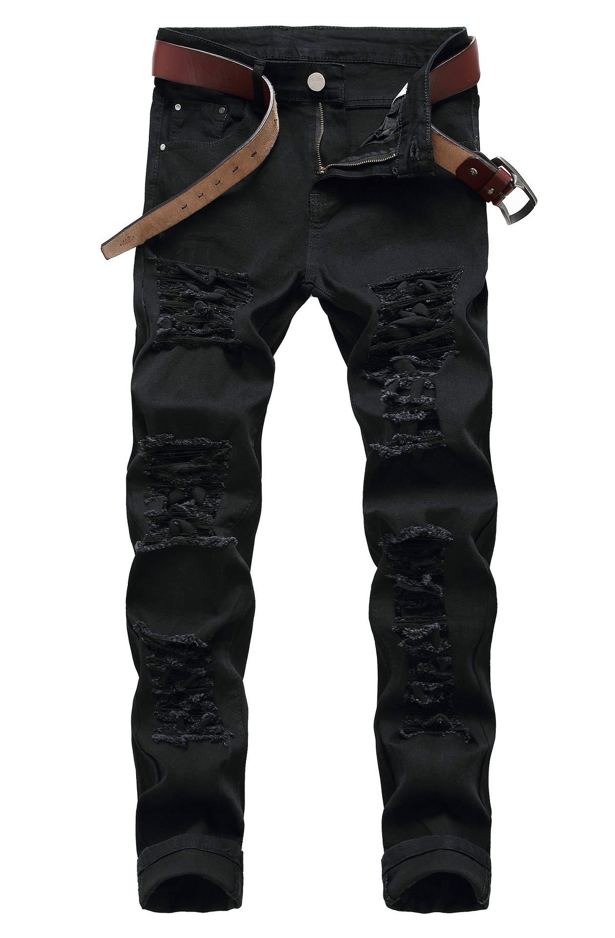 CECLEAD Men's Black Ripped Skinny Slim Fit Stretch Distressed Destroyed Denim Jeans for Casual Wear & Street Style