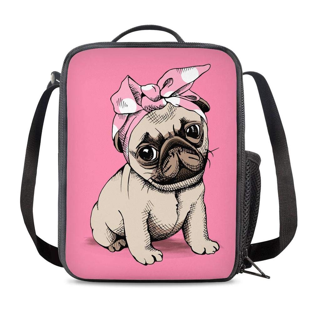 PrelerDIY Insulated Lunch Bag - Cute Pink Pug Design, Reusable Tote for School, Work & Picnic | Thermal Food Carrier for Women & Kids | Perfect for Office, Travel & Outdoor Activities