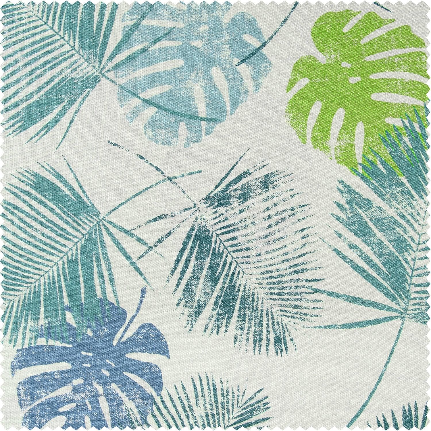 Rain Forest Light Blue Green Floral Textured Printed Cotton Swatch