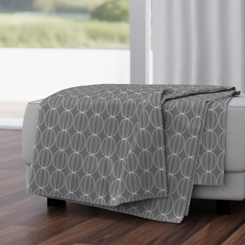 Luxe Velvet Throw Blanket 50x70 Inches - Grey Geometric Circles Mid Century Modern Design | Soft Cozy Blanket for Sofa, Bed & Home Decor