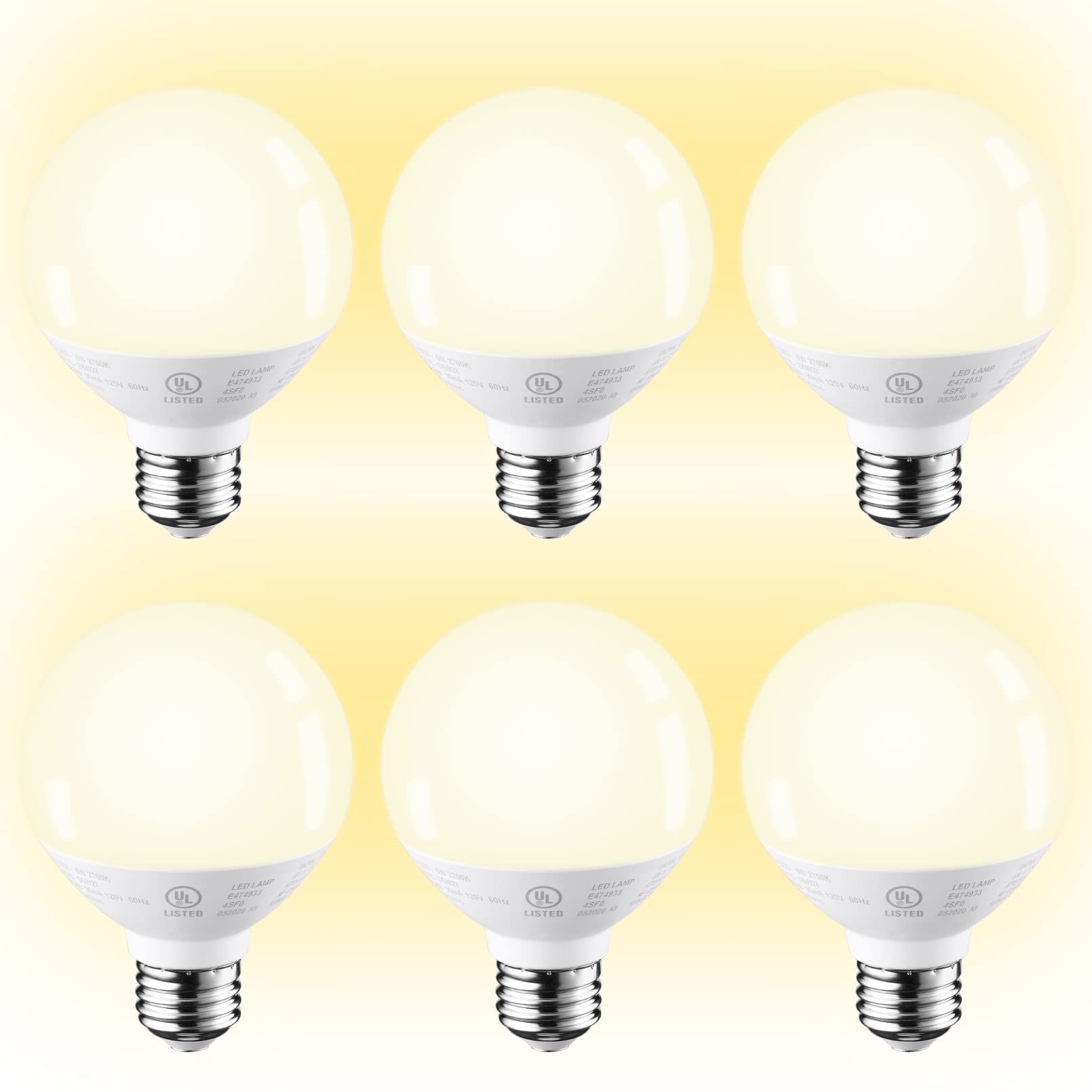 TORCHSTAR G25 LED Globe Bulb - 6W (40W Equivalent) Dimmable 450LM Soft White 2700K E26 Base - UL & Energy Star Certified (Pack of 6) - Perfect for Bathroom Vanity, Dressing Room Mirror & Home Decor Lighting