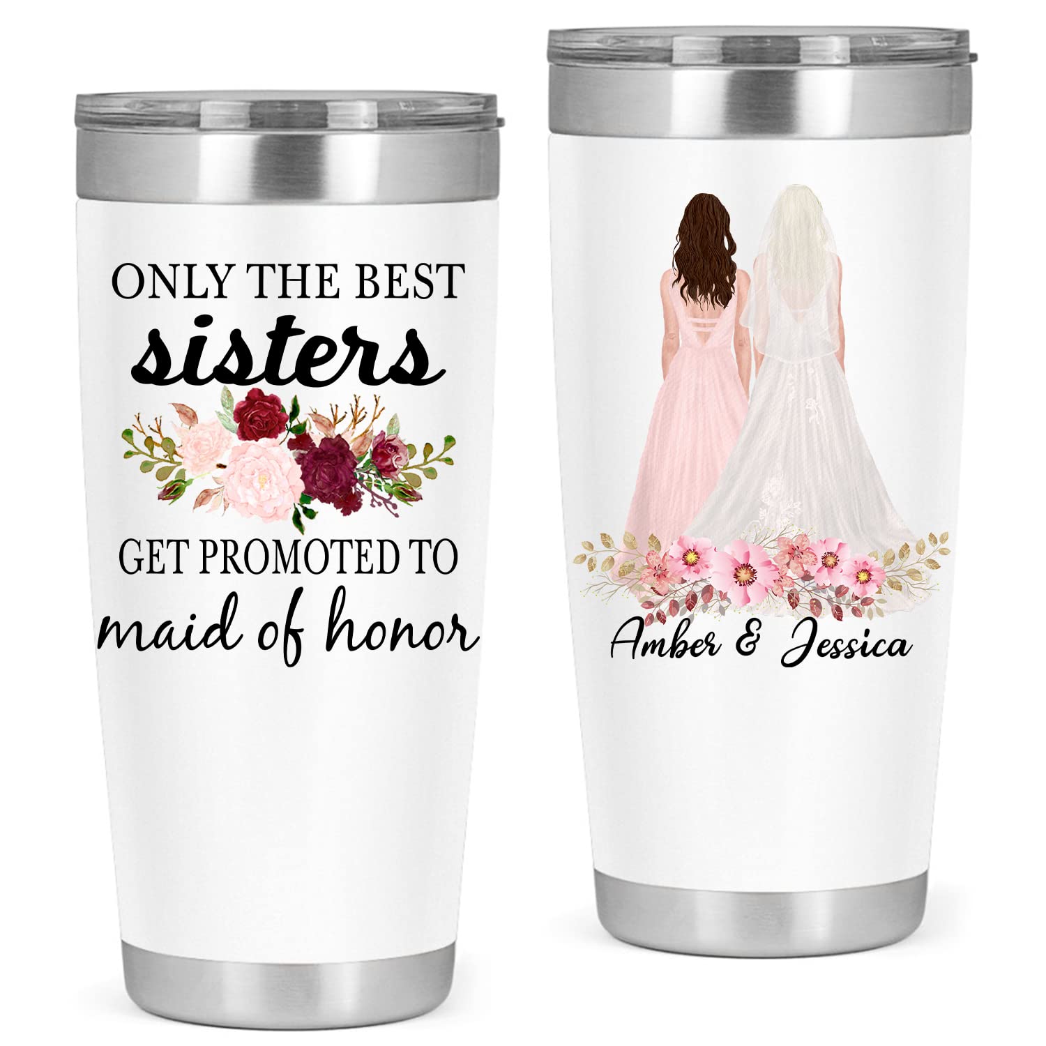 Personalized Stainless Steel Insulated Tumbler 20oz - Perfect Bridesmaid Gift & Maid of Honor Proposal Present - Ideal for Wedding Showers, Bachelorette Parties & Bridal Events