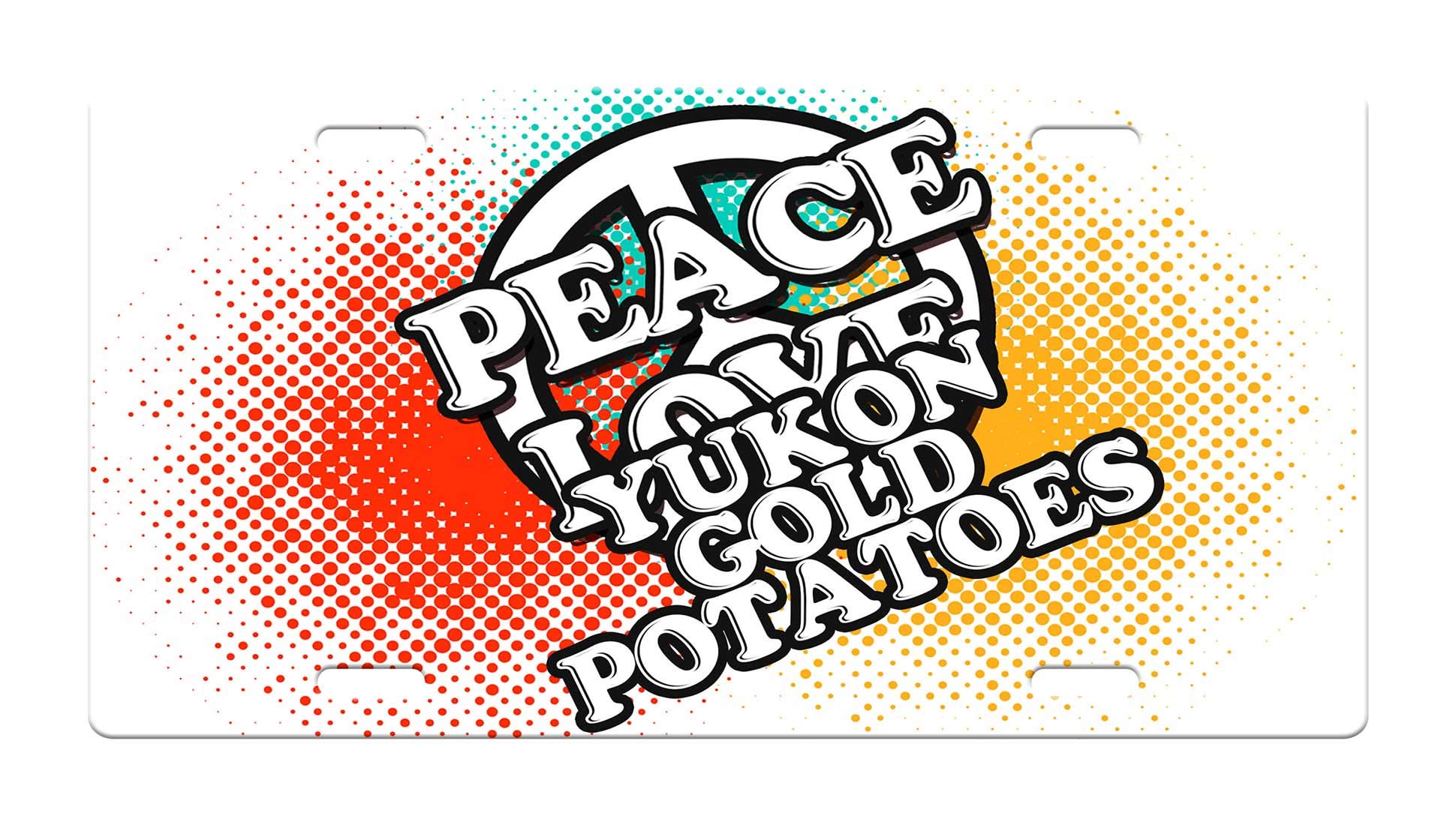 Makoroni - PEACE LOVE YUKON GOLD POTATOES Aluminum Car License Plate - Funny Novelty Vanity Plate for Cars, Trucks & Motorcycles - Perfect Gift for Potato Lovers & Foodies