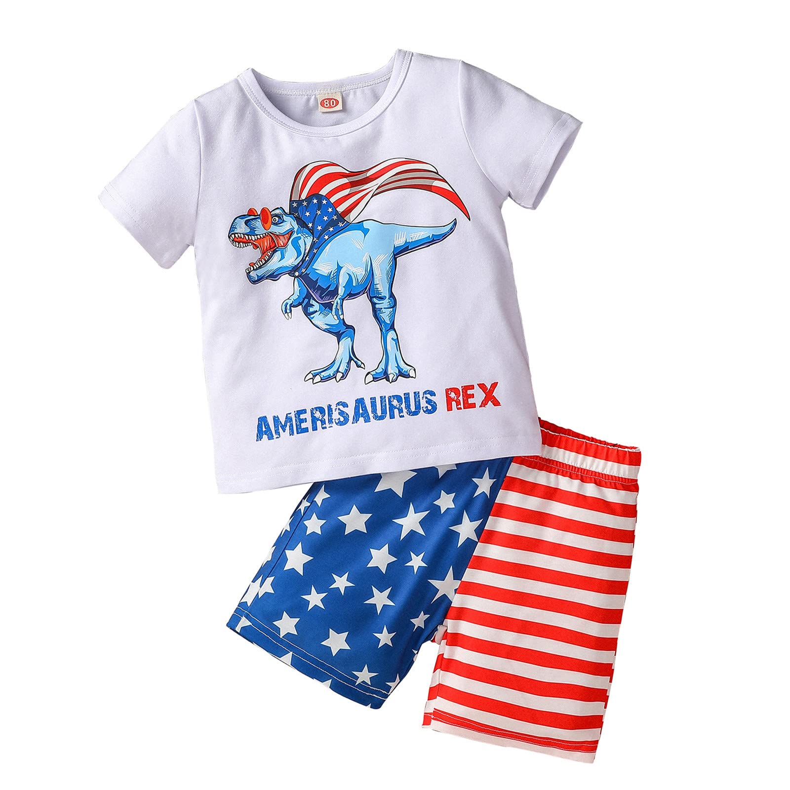 **4th of July Boys' Dinosaur T-Shirt - Patriotic Short Sleeve Toddler Tee for Independence Day (White, Size 4) - Perfect for Festivals, Parties & Family Celebrations**