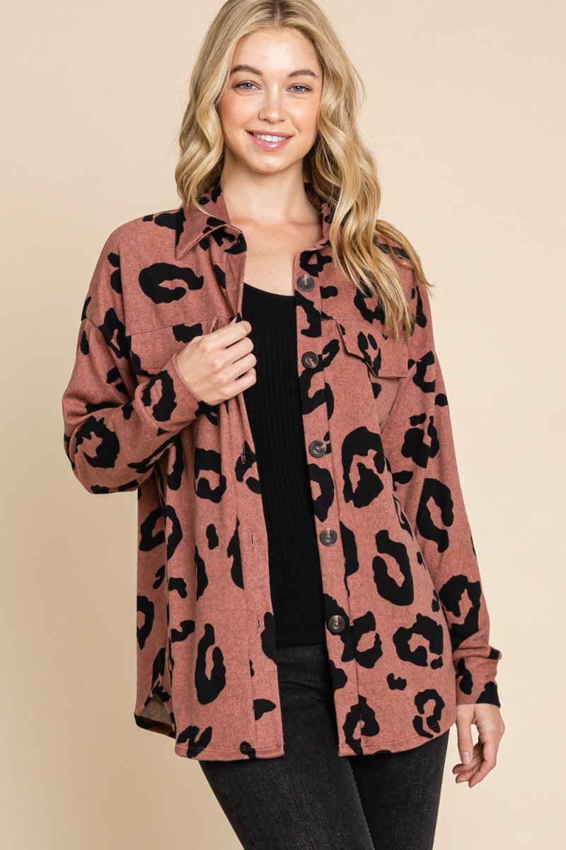 Women's Animal Print Button Up Knit Shacket - Cozy Long Sleeve Cardigan Jacket for Fall & Winter | Perfect for Casual Outfits, Office Wear and Weekend Outings
