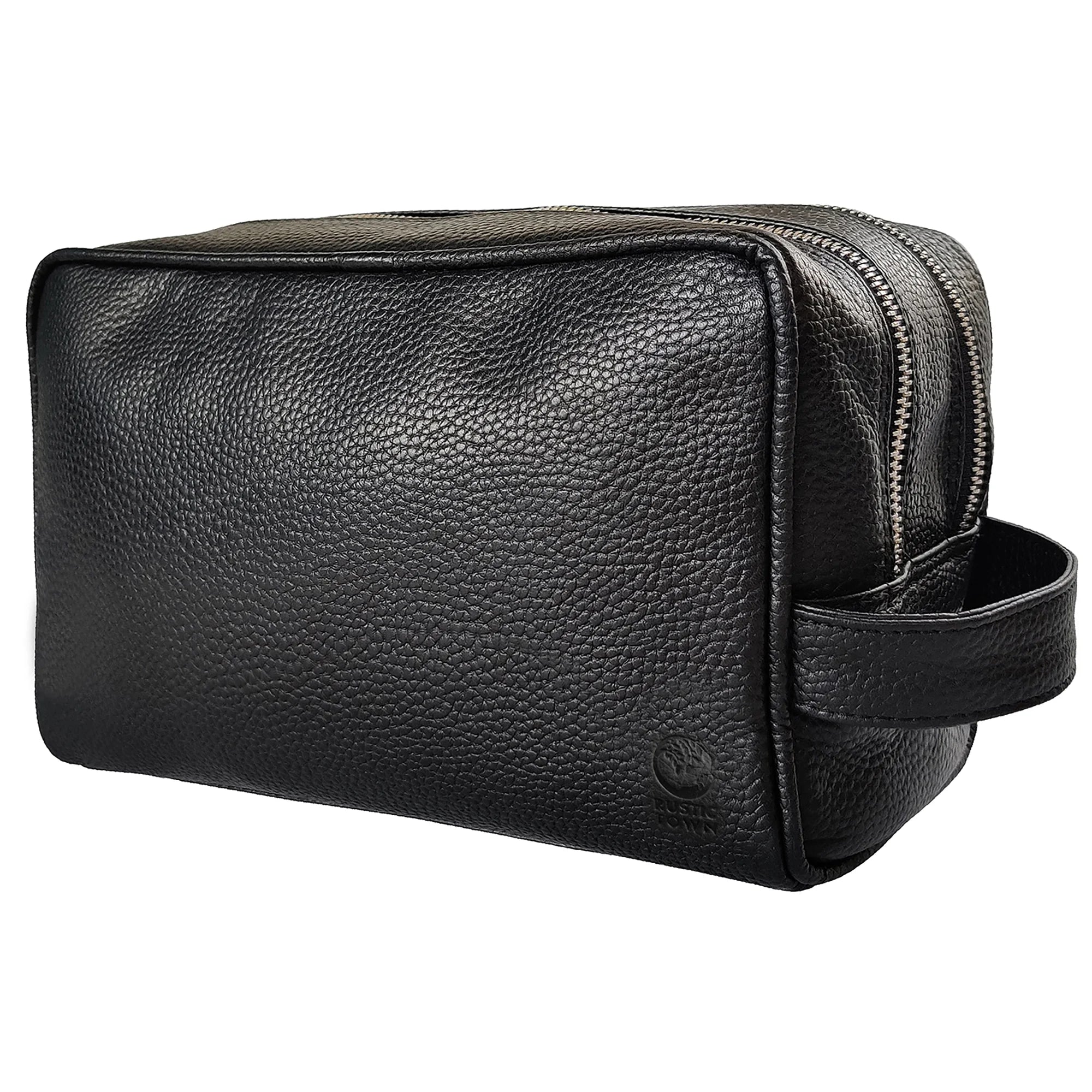 Johnny Leather Travel Toiletry Bag for Men & Women - Premium Black Leather Cosmetic Organizer - Perfect for Vacation, Gym & Business Trips