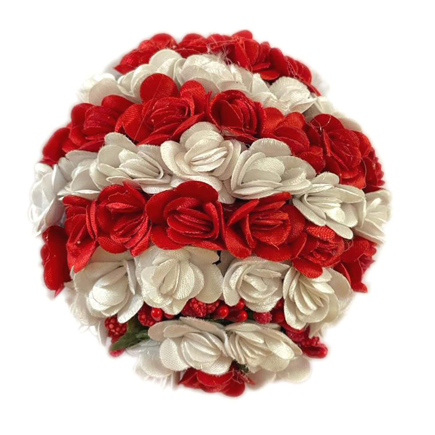 GuruEmbelish Artificial Flower Hair Bun Gajra - Red & White Bridal Hair Accessories for Women & Girls (Pack of 1) - Perfect for Weddings, Parties & Festive Occasions