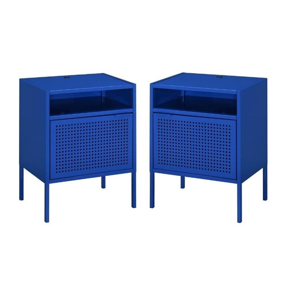 Home Square 2-Piece Blue Metal Nightstand Set with USB Charging Ports - Perfect for Bedroom, Living Room & Small Space Furniture