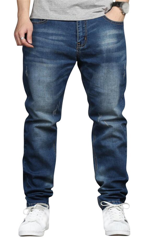 **Men's Relaxed Fit Loose Blue Stretch Straight Leg Denim Jeans - Big & Tall Plus Size for Casual Wear & Everyday Comfort**