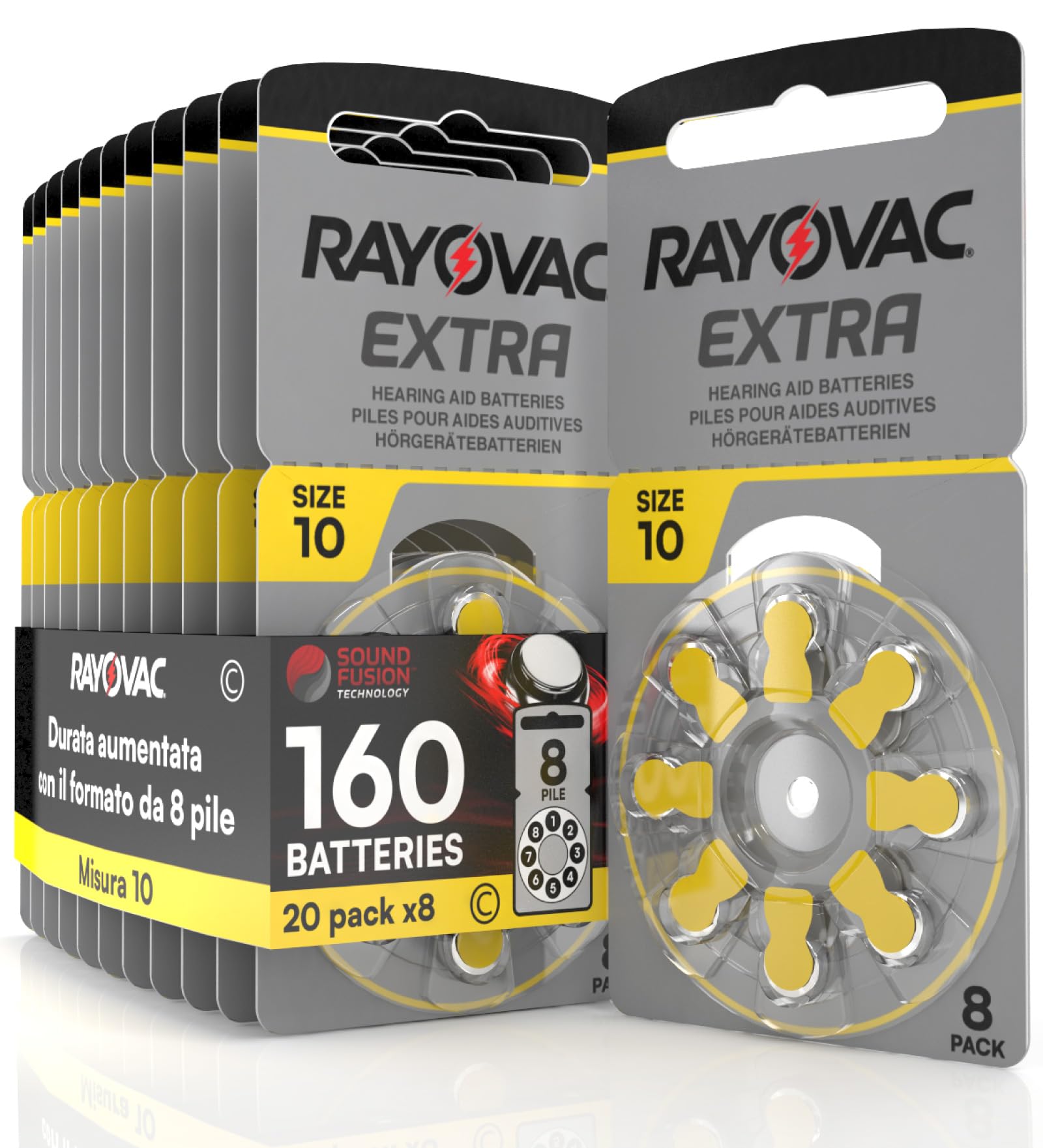 160 Pack Rayovac Extra 10 Hearing Aid Batteries with Sound Fusion Technology - 8 Batteries per Pack (20 Packs) | Long-Lasting Power for Clear Hearing at Home, Work & Travel