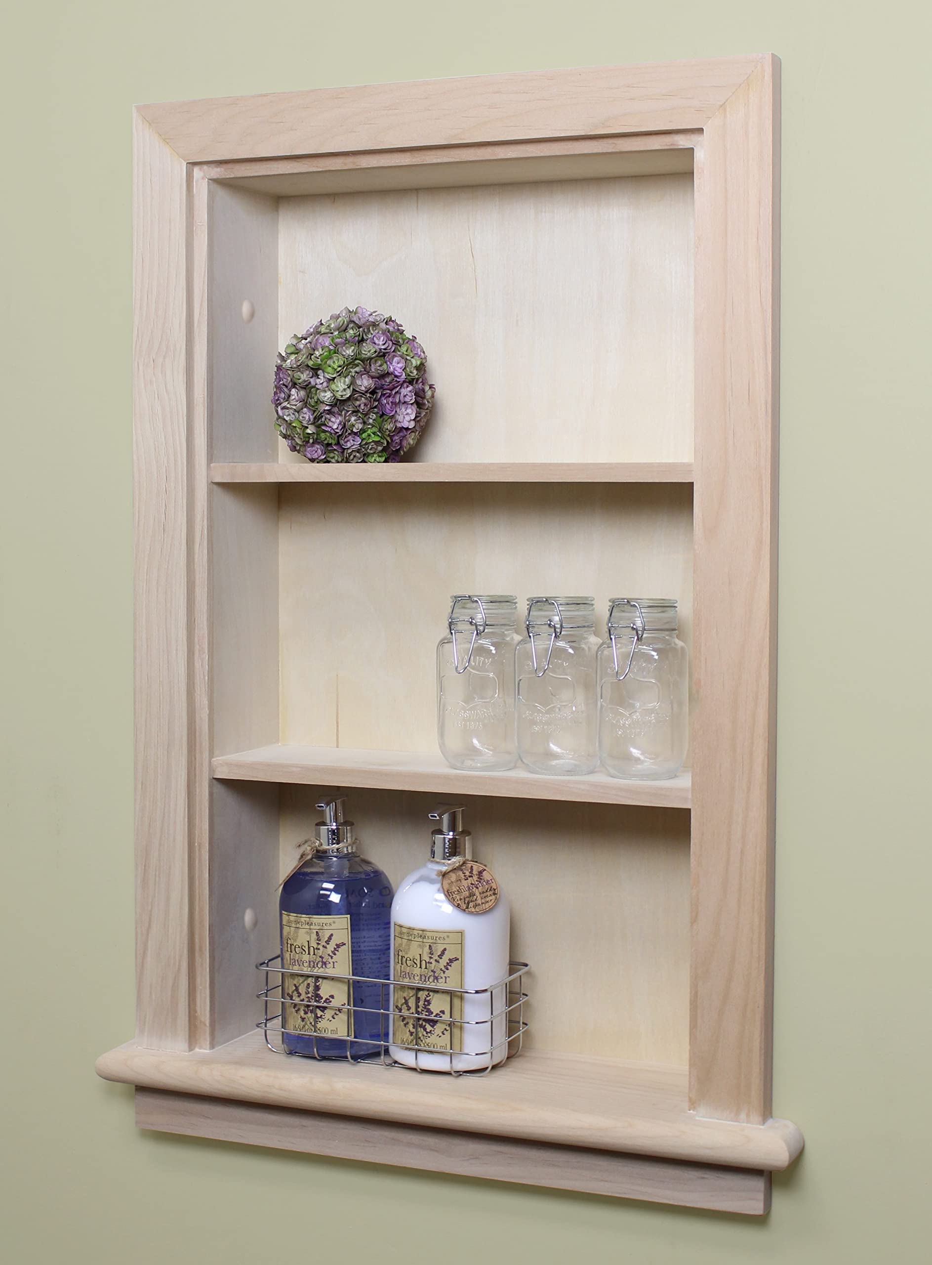 Fox Hollow Furnishings 14x24 Inch Recessed Wall Niche Medicine Cabinet - Solid Wood Bathroom Storage Shelf Insert, Unfinished Plain Design, Made in USA - Perfect for Bathroom Organization and Modern Home Decor