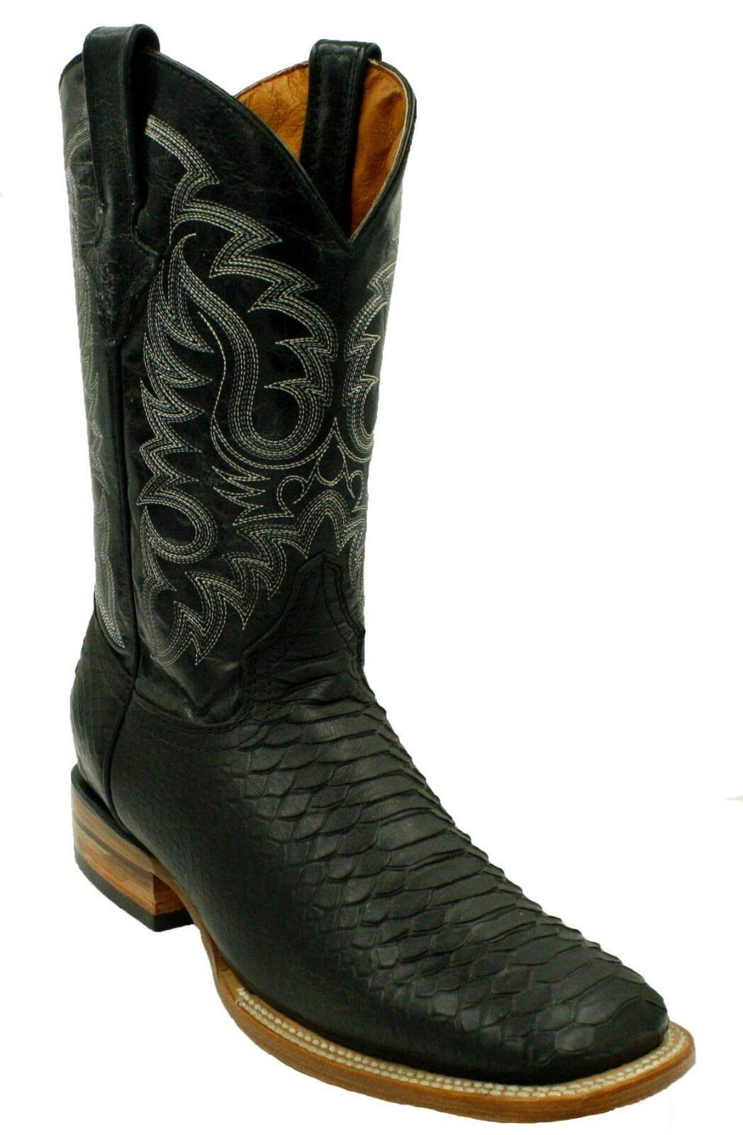 Dona Michi Men's Genuine Cowhide Python Print Western Boots - Square Toe Handcrafted Rodeo Boots for Men | Durable & Stylish for Country Dancing, Rodeo Events & Casual Wear