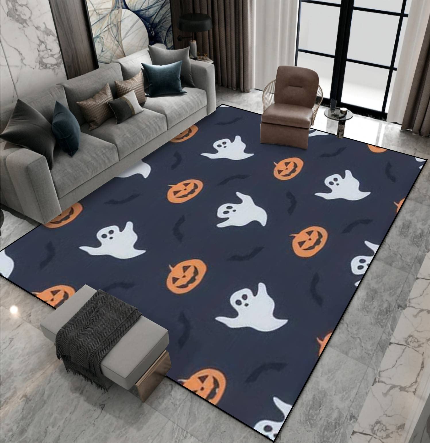 Non-Slip Halloween Themed Area Rug - Cute Seamless Design for Indoor/Outdoor Use in Living Room, Bedroom, Kids Room | Perfect as Carpet Runner, Home Decor Doormat, Yoga Mat & Patio Mat