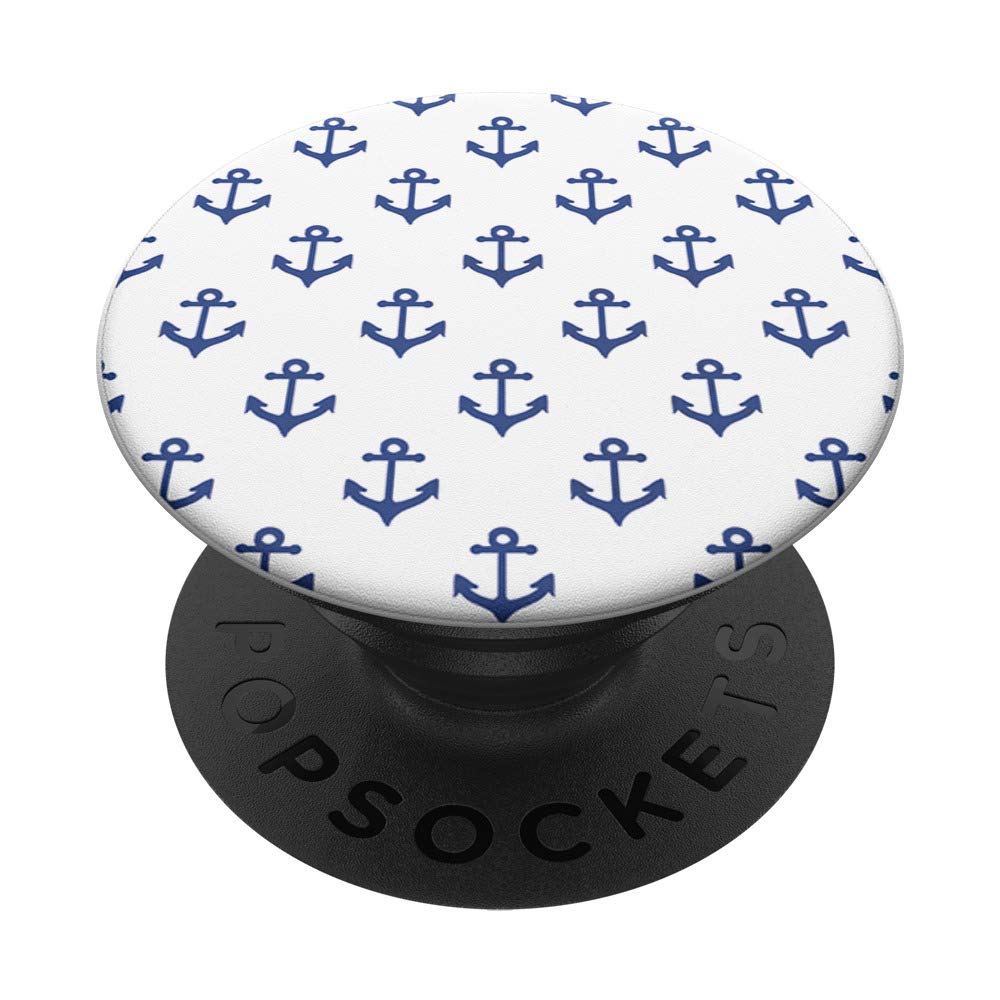 Anchors Away White & Blue Anchor Design PopSockets PopGrip - Interchangeable Phone Grip for iPhone, Samsung & Tablets | Perfect for Boating, Nautical Decor & Everyday Phone Protection