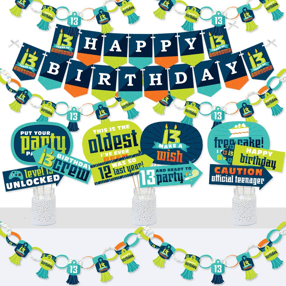 Big Dot of Happiness 13th Birthday Party Decorations Kit - Teen Boy Banner & Photo Booth Props - Official Doterrific Bundle for Teenager Celebrations | Perfect for Birthday Parties, Photo Backdrops & Social Media Posts