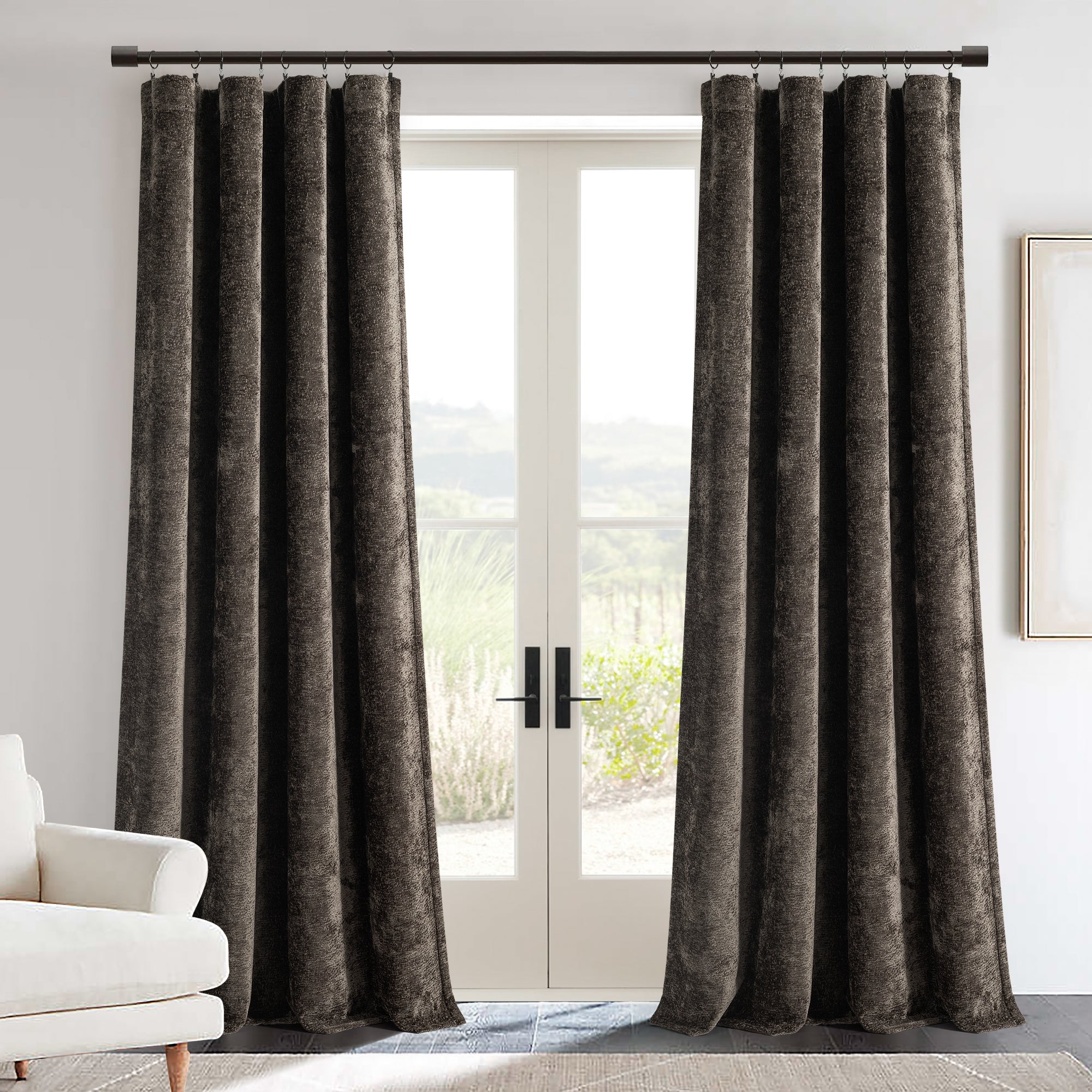 Luxury Velvet Chenille Window Curtain Panel - Blackout Drapes for Living Room & Bedroom - Soft Thermal Insulated Curtains for Home Decor & Privacy